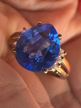 Solid sterling genuine blue spinel/diamond ring